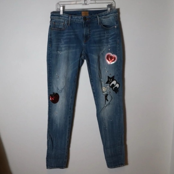 TRADE W @talljames! DRIFTWOOD BEAU SEQUIN HEART APPLE STRAWBERRY EYES JEANS 31 - Picture 4 of 8